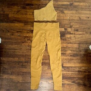 SET Active Mustard One-Shoulder Sports Bra & High-Waist Leggings Set